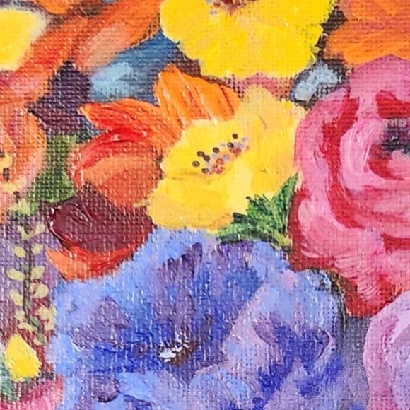 Original 8  x 10 Painting Collectible Artist Signed CASSANDRA~ Floral w/Fruit #2 - Picture 3 of 3